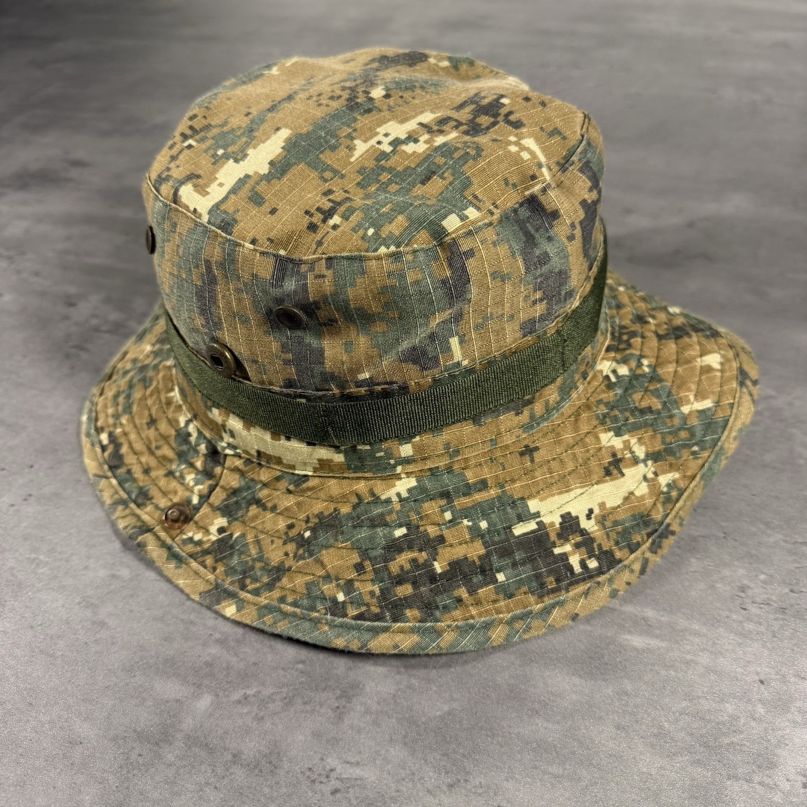 Vintage Military Bucket Hat Digital Tech Camo Jungle War Combat Field Boonie